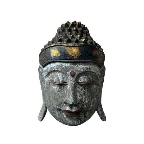 Antikolt Kékes-Szürke Buddha fej fali dekoráció 30cm, Egzotikus Áruk Boltja, Sződliget, Buddhizmus. lakásdekor, egyedi dekor