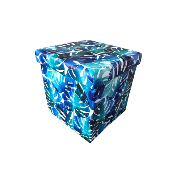 Kék levél mintás tároló összecsukható puff 40cmx40cm 1