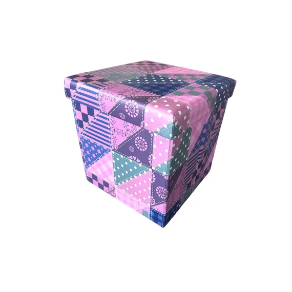 Rózsaszín mintás tároló összecsukható puff 40cmx40cm 1