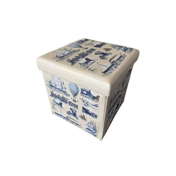 Vintage mintás bézs tároló összecsukható puff 40cmx40cm 1