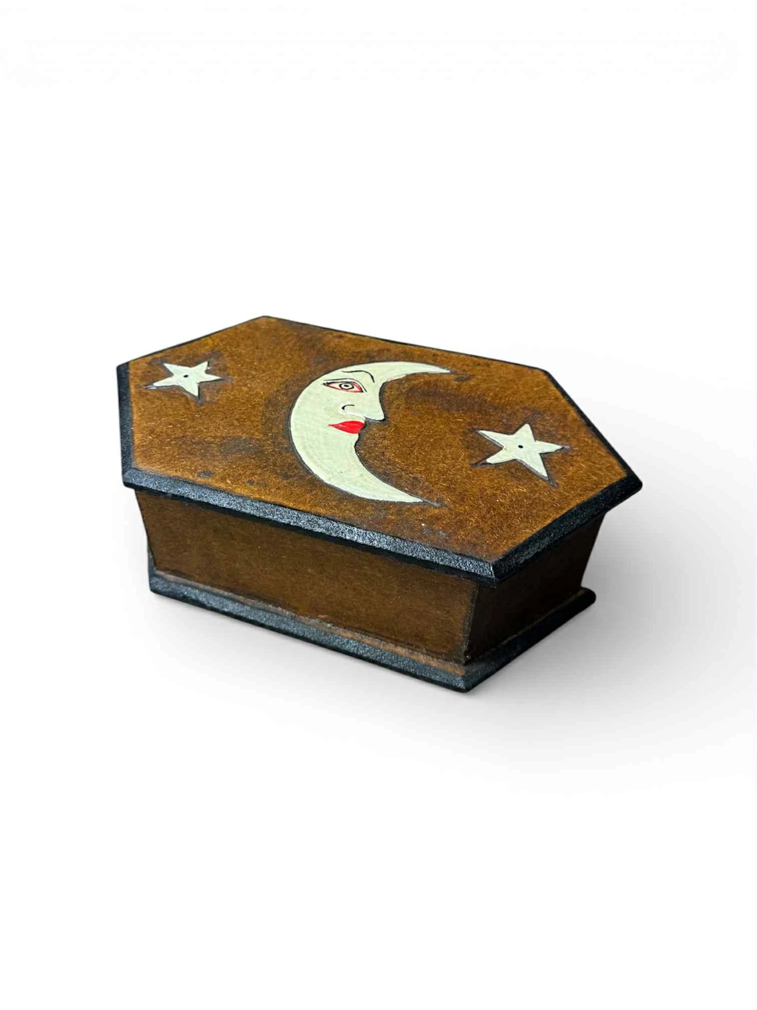 Fa ékszertartó doboz hold és csillag motívumokkal 25×15×10 cm